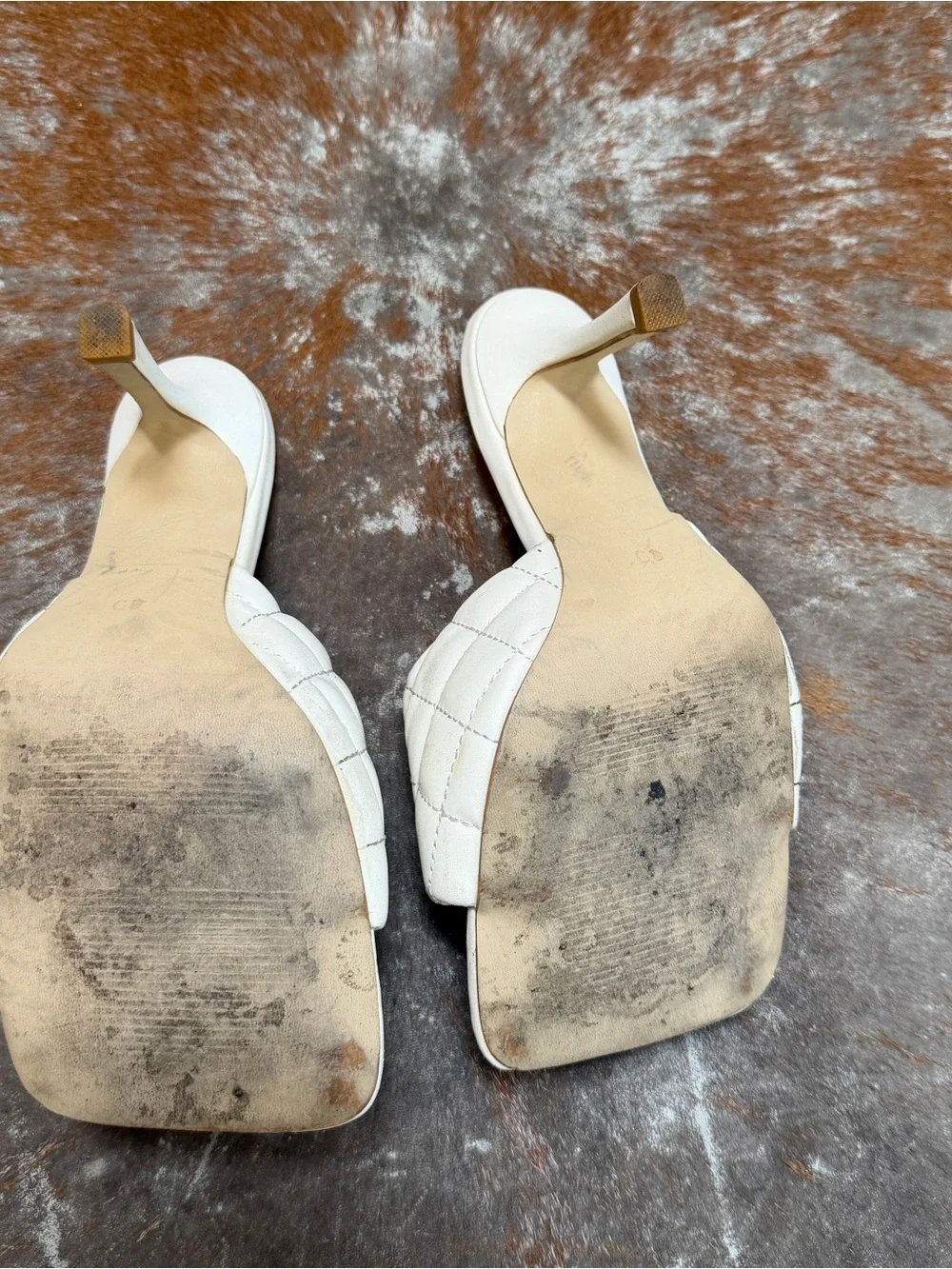 White Quilted Slide Heels - Women's Fashion Mule